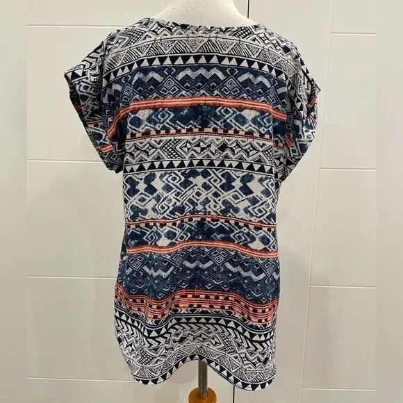 V neck blouse, blue and pink, nice condition - Picture 3 of 7